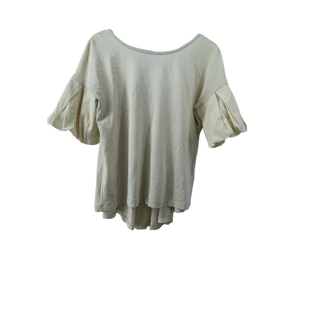 FRYE Puff Sleeve Blouse Cream Womens Size S Scoop Back Short Sleeve Basic Top